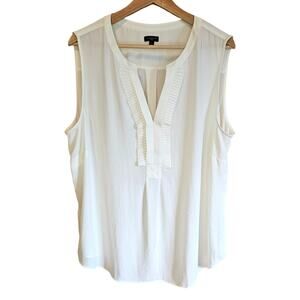 Talbots Women's White Sleeveless Pleated V-Neck Shell Blouse Plus Size 2X
